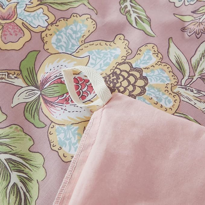 URBONUR Floral Duvet Cover Queen 100% Cotton Botanical Garden Flower Printed Bedding Reversible Pink Branches Leaves Pattern Comforter Covers French Country Bedding