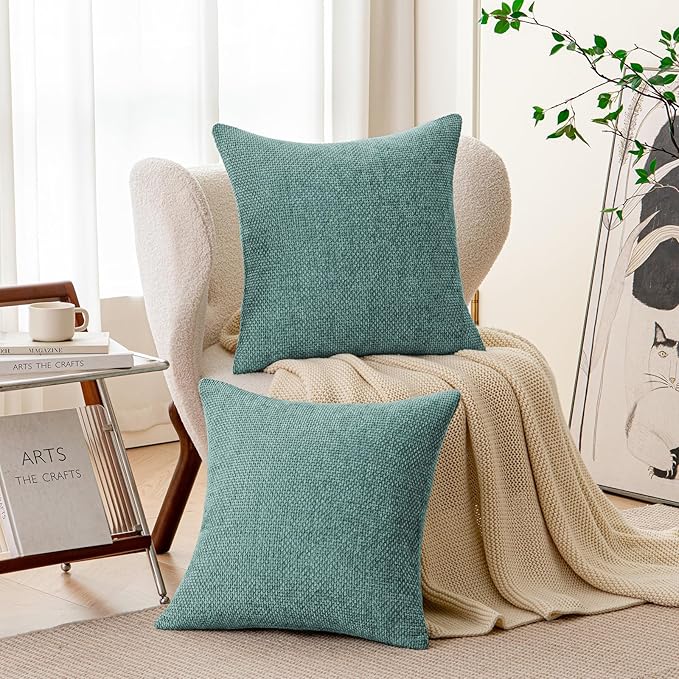 a moment Teal Chenille Throw Pillow Covers 20x20 Inch Pack of 2 Modern Decorative Throw Pillow Covers Farmhouse Cross Covers Home Decor for Sofa Bedroom Living Room