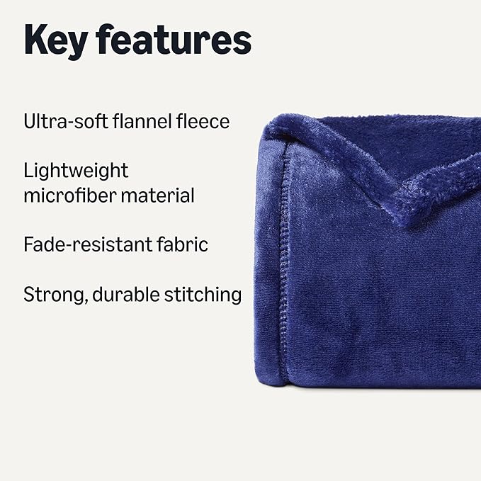 Amazon Basics Throw Blanket, Ultra-Soft Flannel Fleece Blanket, Lightweight Cozy for Couch Sofa Bedroom, Fade-Resistant Fabric, 50 x 60 Inches, Navy