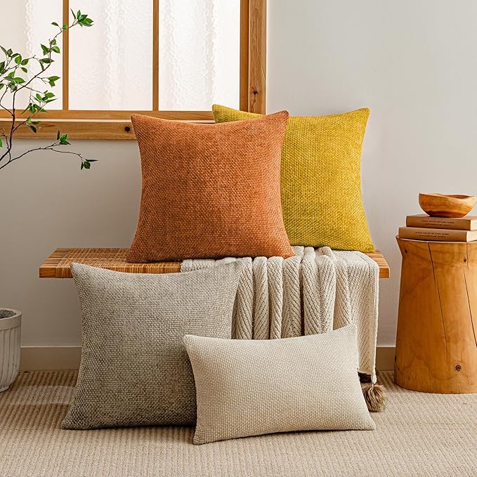 a moment Orange Chenille Throw Pillow Covers 16x16 Inch Pack of 2 Modern Decorative Throw Pillow Covers Farmhouse Cross Covers Home Decor for Sofa Bedroom Living Room