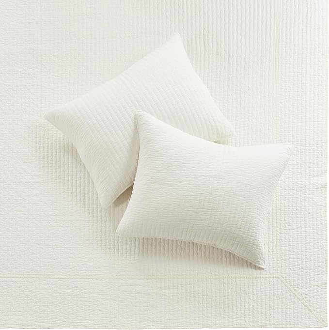 Levtex Home Cross Stitch Reversible Queen Bedspread Set (104x106in) with 2 Pillow Shams (26x20in) - Stitch Texture - Cream - Cotton Queen Size Bedspread Set - Lightweight, Soft, Pre-Washed