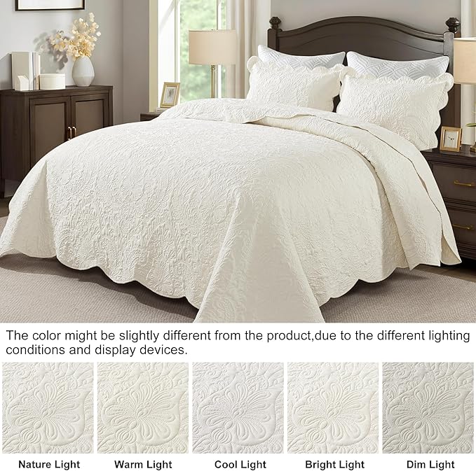 HoneiLife Oversized Queen Bedspreads 110x106- Queen Size Quilt Bedding Sets 3-Piece, Reversible Coverlets Lightweight Bedlinen Set for All Season Use-Beige