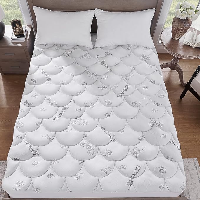 Softhour Padded Topper Twin XL 40% Tencel Blend Rayon from Bamboo and Cotton Filled Mattress Cover, Thick, Luxurious and Comfort Mattress Pad, Deep Pocket for 21" Mattress