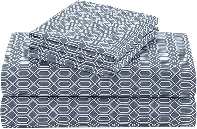 Comfort Spaces 100% Cotton Sheets Twin XL, Breathable, Naturally Cool Cotton Sheets, Soft Cotton Bed Sheets with 14" Elastic Pocket Fits up to 16" Mattress, All Seasons Sheet Set, Diamond Blue 3 Piece