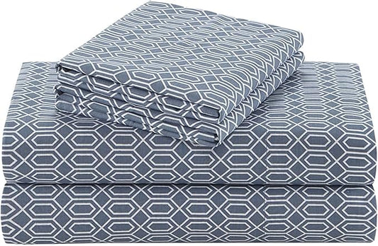 Comfort Spaces 100% Cotton Sheets Twin XL, Breathable, Naturally Cool Cotton Sheets, Soft Cotton Bed Sheets with 14" Elastic Pocket Fits up to 16" Mattress, All Seasons Sheet Set, Diamond Blue 3 Piece