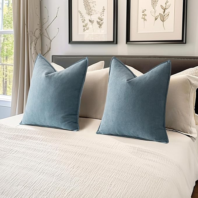 MIULEE Pack of 2 Dusty Blue Decorative Pillow Covers 26x26 Inch Soft Chenille Luxurious Couch Throw Pillows Farmhouse Cushion Covers Euro Shams Elegant Design for Sofa Bed Living Room Spring Decor