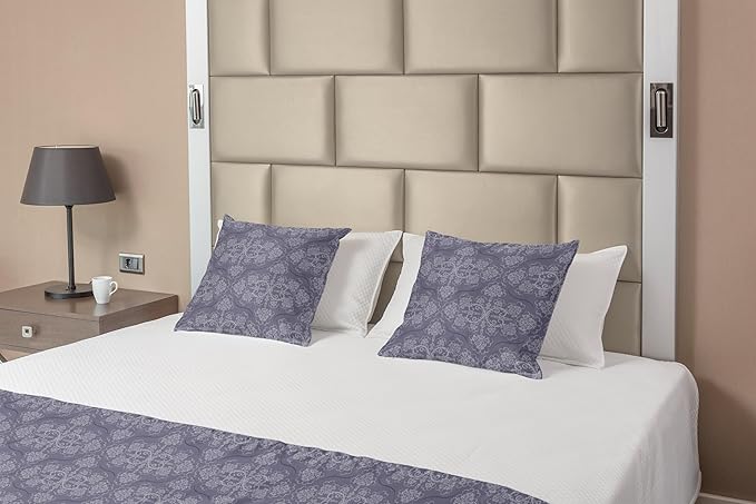 Lunarable Vintage Bed Runner Set, Antique Motifs Victorian Renaissance Design Inspirations Blooming Flowers, Decorative Bedding Scarf and 2 Pillow Shams for Hotels Homes, King, Grey and Purple Grey