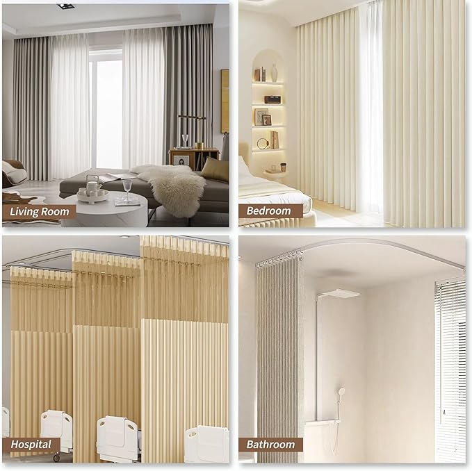 Flexible Bendable Ceiling Curtain Track, 9.8ft (3m) Curved, PVC, Metal, Plastic & Stainless Steel, White, Ceiling Mounted