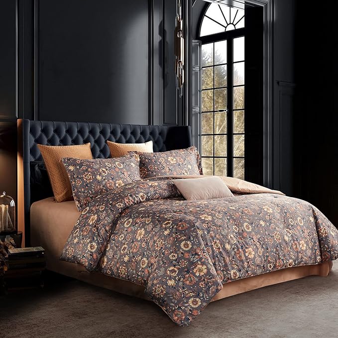 Cupocupa Duvet Cover Queen Size Set - Vintage Soft Bedding with Beautiful Boho Floral Pattern for Queen Size Bed - Comes with Matching Pillowcases for Added Elegance and Comfort