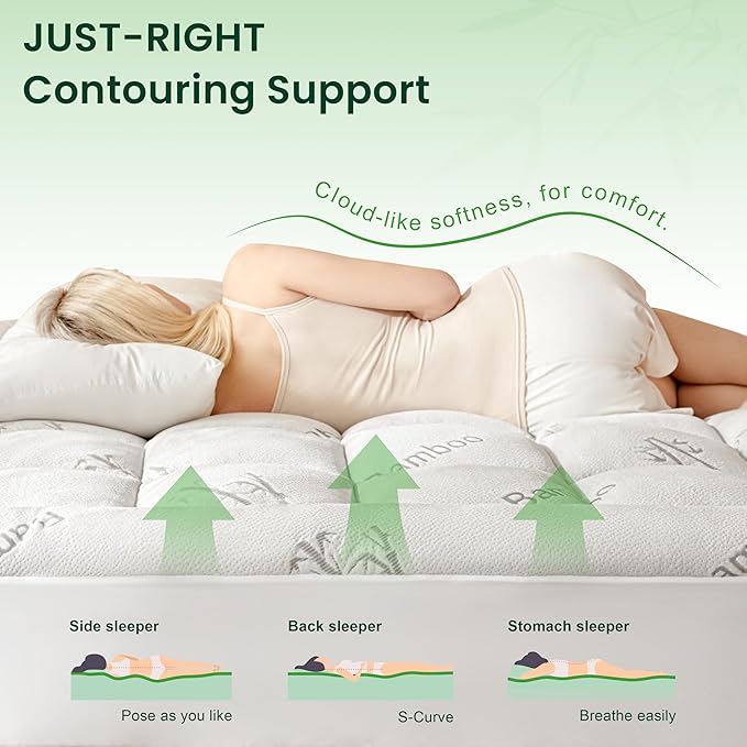 Love's cabin Full Size Mattress Topper Viscose Derived from Bamboo, Thick Pillow Top Mattress Pad with Stretchable Pockets for 8"-20" Mattress, Soft Breathable Cooling Mattress Topper for Hot Sleepers