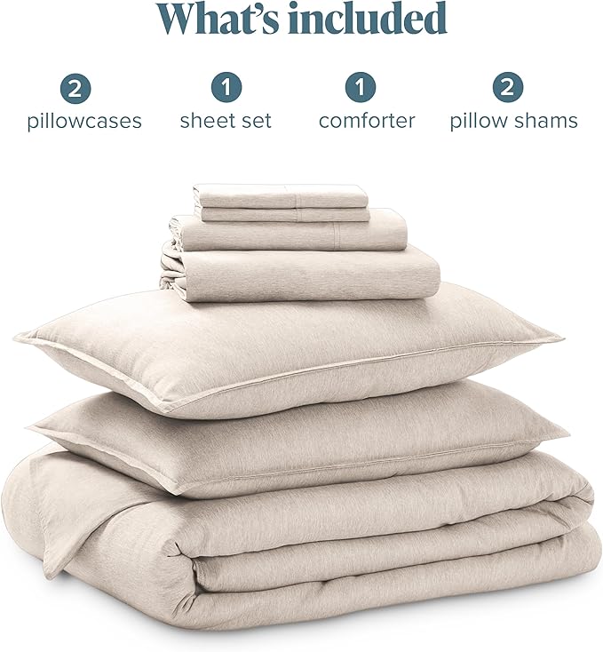 Bare Home Bed-in-A-Bag 7 Piece Comforter & Sheet Set - Queen - Goose Down Alternative - Ultra-Soft 1800 Premium Bedding Set - Cationic (Queen, Heathered Pebble)