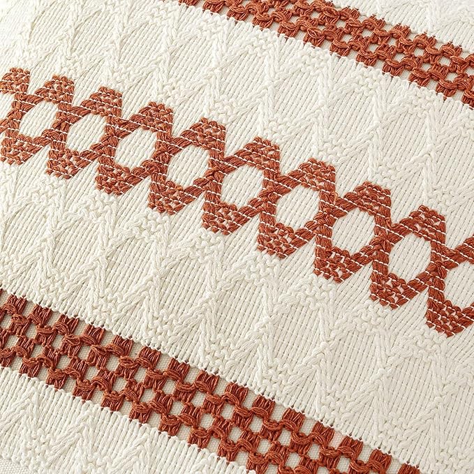 MIULEE Set of 2 Burnt Orange Decorative Pillow Covers 20x20 Inch Farmhouse Rustic Boho Couch Throw Pillows Modern Cotton Cushion Covers Retro Cute Macrame Woven Home Decor for Bed Sofa Chair