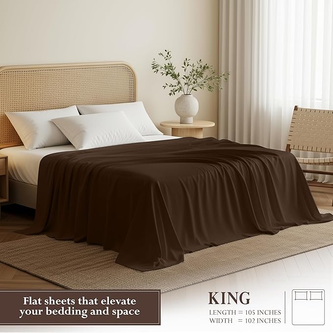 Utopia Bedding Flat Sheet - Soft Brushed Microfiber Fabric - Shrinkage & Fade Resistant Top Sheet - Easy Care - 1 Flat Sheet Only (King, Brown)