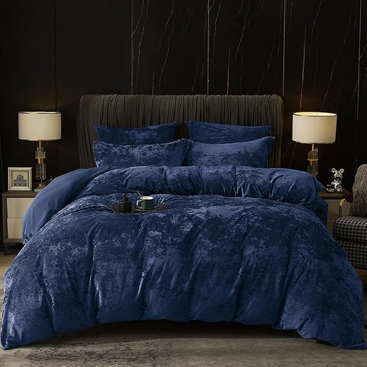 PHF Truly Velvet Duvet Cover Set California King Size, 3pcs Ultra Soft Breathable Comforter Cover Set, Luxury Cozy Flannel Duvet Cover with Pillow Shams Bedding Collection, 104" x 98", Navy
