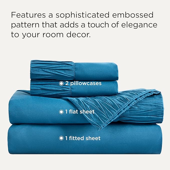 Bedsure California King Sheet Sets - 4 Pieces Soft Cal King Sheets - Breathable & Cooling - Hotel Luxury - Easy Care Polyester Microfiber Bedding for Women, Men, Teal Blue