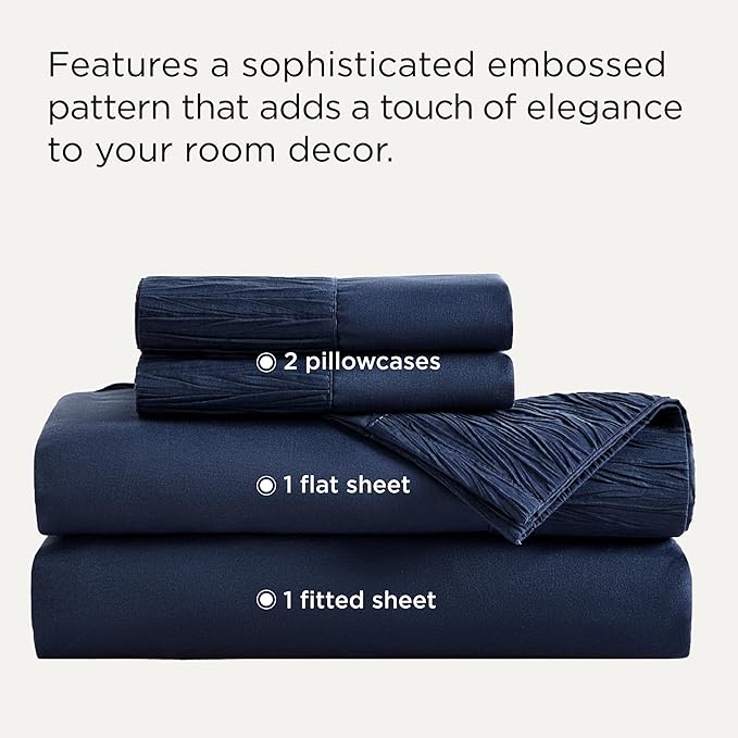Bedsure King Size Sheets Set - 4 Pieces Soft King Sheets - Breathable & Cooling - Hotel Luxury - Easy Care Polyester Microfiber Bedding for Women, Men, Navy