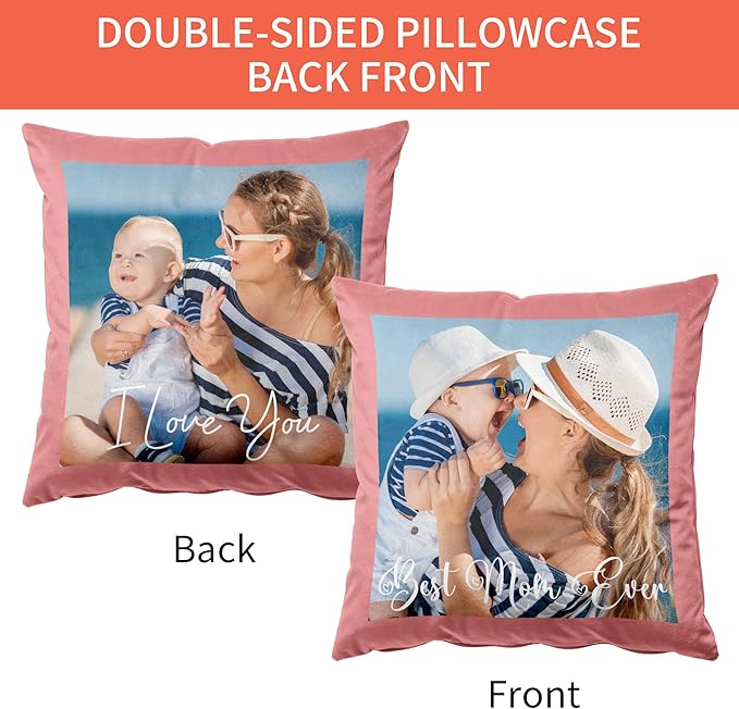 Easycosy Velvet Custom Pillow 22"x22" Two-Sided Customized Photo Pillowcase, Personalized Pillow Cover with Photo, Custom Love Keepsake Gifts (Optional Pillow Insert)