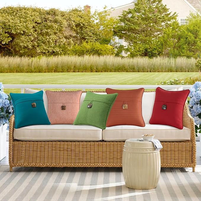 Outdoor Decorative Pillows with Coconut Button Pack of 4, 18" x 18" Outdoor Pillow Set for Couch Bed Throw Patio Sofa, Grass Green