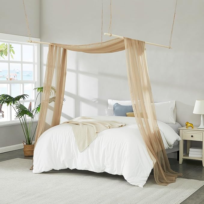 Warm Home Designs Brown Bed Canopy Curtains in 55 x 144 Inch Size. Our Twin Canopy Bed Curtains Work Great as Kids Canopy, Bed Scarf, Bed Curtain or to Enhance Bed Decor. BC Taupe 144"