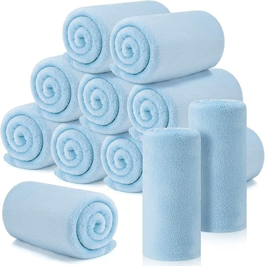 Tinideya 12 Pcs Flannel Fleece Throw Blanket Bulk 50 x 60 Inch Soft Fleece Blanket Warm Throw Blankets Coral Blankets for Couch Sofa Home Wedding Gifts Season (Sky Blue)