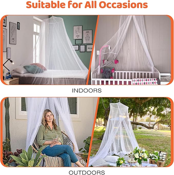White Mosquito Net Bed Canopy for Girls Princess Baby Kids Adult, Canopy Bed Curtains for Twin to King Size Bed, Dome Bed Tent for Indoor Decor Bedroom Reading Nook Outdoor Camping, Yard, Garden