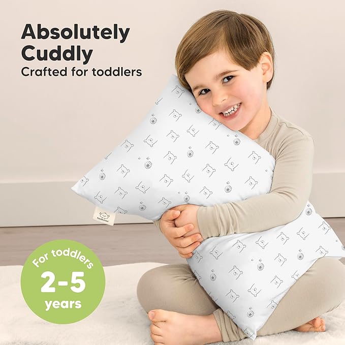 KeaBabies Toddler Pillow with Pillowcase - 13x18 My Little Cuddly Kids Travel Pillows for Sleeping, Nap, Viscose from Bamboo Nursery Pillowcase, Soft & Breathable, Toddler 2-5 Years Old (Bumble Bear)