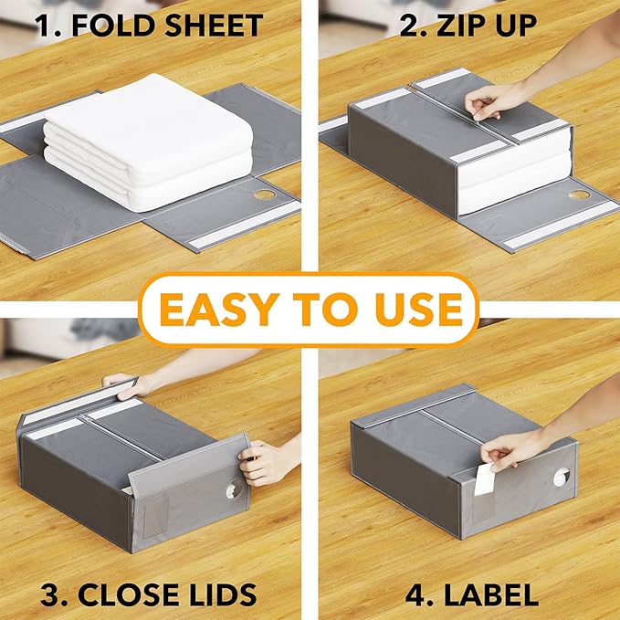 SpaceAid 6 Pack Bed Sheet Organizers and Storage, Foldable Sheet Organizer with Window for Linen Closet, Set Folder Keeper for Queen & King Size Bedding Storage (Gray)