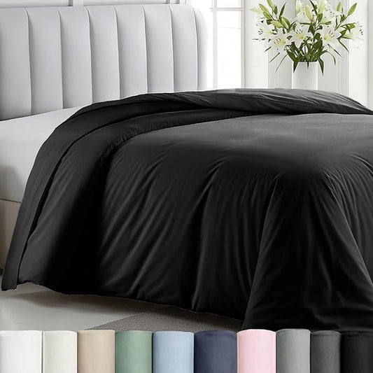 Duvet Cover King Size Only - Premium 400 Thread Count, Natural 100% Cotton King Comforter Cover, Soft Sateen Weave, Button Closure and Corner Ties - Black