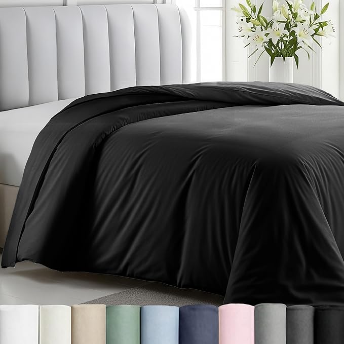 Duvet Cover Twin/Twin XL Size Only - Premium 400 Thread Count, Natural 100% Cotton Duvet Cover, Soft Sateen Weave, Button Closure and Corner Ties - Black