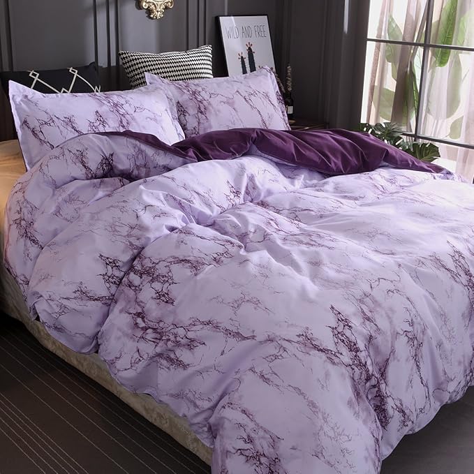 Feelyou King Bedding Duvet Cover Set Grape Reversible Marble Luxury Microfiber Lightweight Down Comforter Quilt Cover with Zipper Closure Best Organic 3PCS