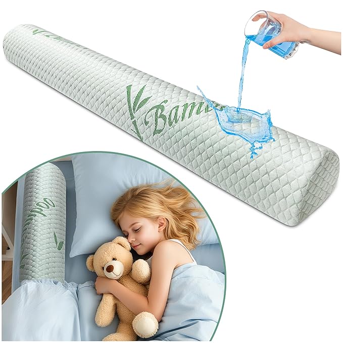 Waterproof Baby Bed Bumper for Toddler with Adjustable Band, Soft Kid Foam Bed Rail for Rental, Vacational, Full, Queen, Twin, King Size Bed, Green, 1 Pack