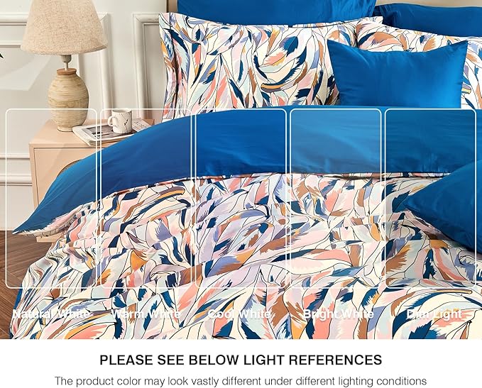 Queen Size Duvet Cover Set with Button Closure - Multicolor Leaves Botanical Luxury Bedding for a Comfortable Sleeping