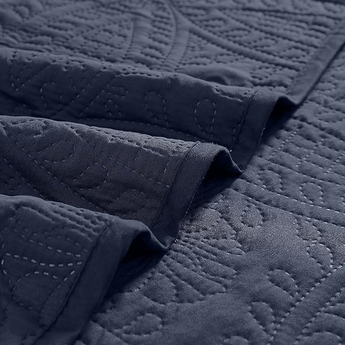 Mellanni King Bedspread Coverlet Set - Bedding Cover with Shams - Ultrasonic Quilting Technology - 3 Piece Oversized Quilt Set - Bedspreads & Coverlets (King, Navy)