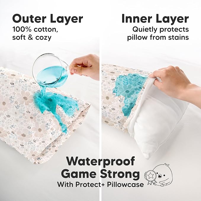 KeaBabies 13 x18 Toddler Pillowcase, Waterproof - Soft Waterproof Toddler Pillow Protector Cover for Kids, Boys, Girls, Durable Machine Washable, Small Travel Pillow Sold Separately (Flora Vale)