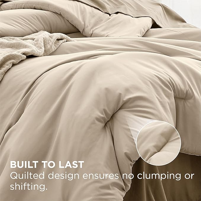 Bedsure Twin Comforter Set - 5 Pieces Light Beige Twin Bedding Set for All Seasons, Boho Contrasting Design Bed in a Bag with Comforter, Sheets, Pillowcase & Sham