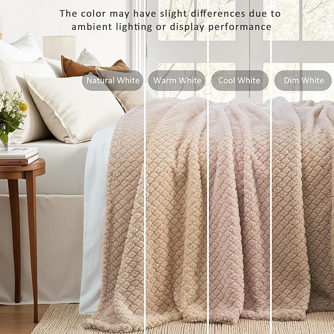 Exclusivo Mezcla Queen Size Fleece Blanket for Bed, Extra Soft Warm Decorative Fuzzy Blanket for Women, Lightweight Cozy Bedding Blankets, 90x90 Inches, Camel