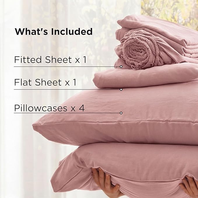 Bedsure Deep Pocket Queen Sheets - 6 Piece, Prewashed Ultra-Soft Queen Sheet Set, Fits Mattresses Up to 18 Inches Thick, Breathable & Secure Fit, Hotel Luxury Bedding, Light Pink