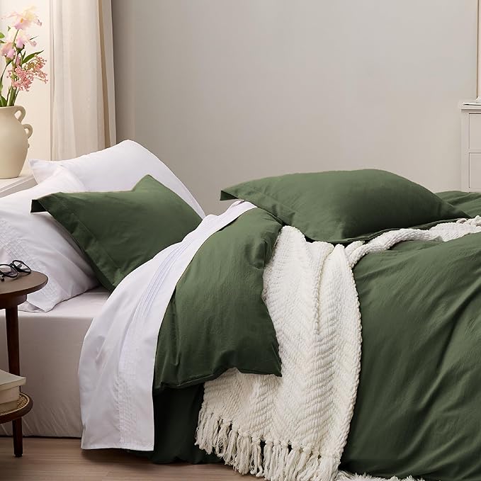 Bedsure Olive Green Duvet Cover King Size Only - Prewashed Cotton-Like Polyester Extra Soft All Season Bedding, Includes 1 Duvet Cover 104x90 Inches with Zipper Closure, Comforter Not Included
