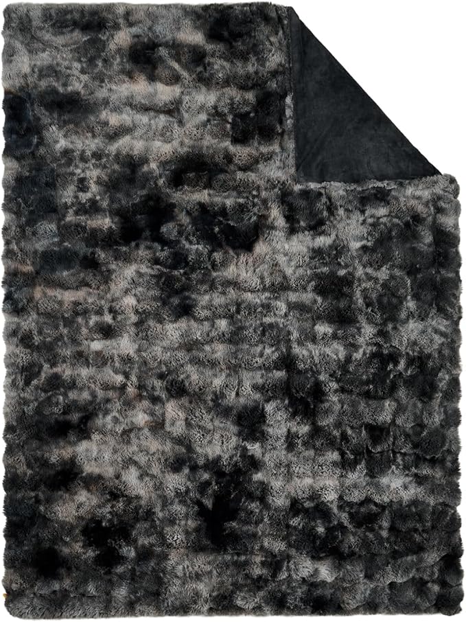 Lotus Karen Faux Fur Blanket Tie-Dye Dark Gray Twin Size - Big Bubble Rabbit Fluff Throw for Couch Small Fluffy Fuzzy Cozy Thick Furry Plush Shaggy Blankets 108x90 Inches