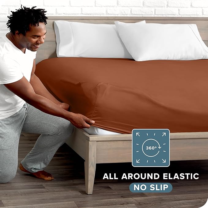 Bare Home Fitted Bottom Sheet Queen Size - Premium 1800 Microfiber - Ultra-Soft Hotel Luxury - Deep Pocket - Durable and Long Lasting (Queen, Terracotta)