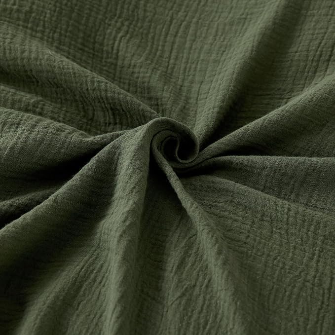 Bedsure 100% Muslin Cotton Duvet Cover King Size - Ultra-Soft, Breathable & Lightweight - Linen Like Gauze Comforter Cover Set with Button Closure and Corner Ties (Olive Green, King, 104"x90")