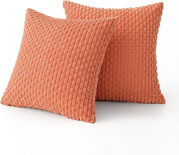 MIULEE Pack of 2 Decorative Throw Pillow Covers 16x16 Inch Soft Boho Striped Textured Corduroy Pillow Covers Modern Farmhouse Home Decor for Couch Bed Sofa Living Room Coral Red