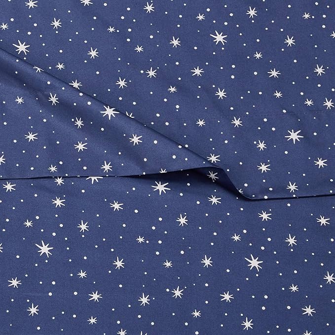 Amazon Basics Kid's Soft Easy-Wash Microfiber 3-Piece Sheet Set,Machine Washable,Twin,Navy Galaxy,(Pack of 4)