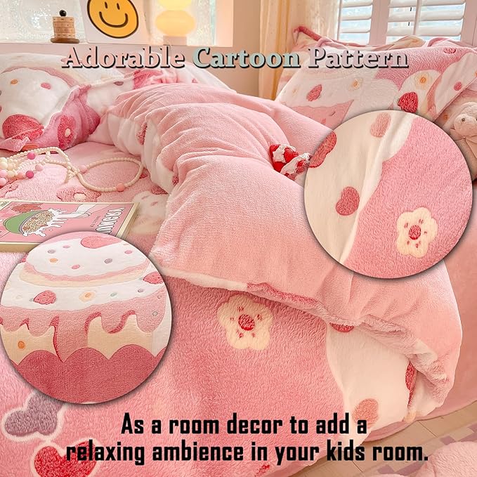 MorroMorn Pink Duvet Cover Queen, Cream Cake Kawaii Bedding Sets, Fluffy Comforter Covers Set, Down Alternative Blanket Ultra Soft Cute for Girls Kids Teen Women Full Double Size