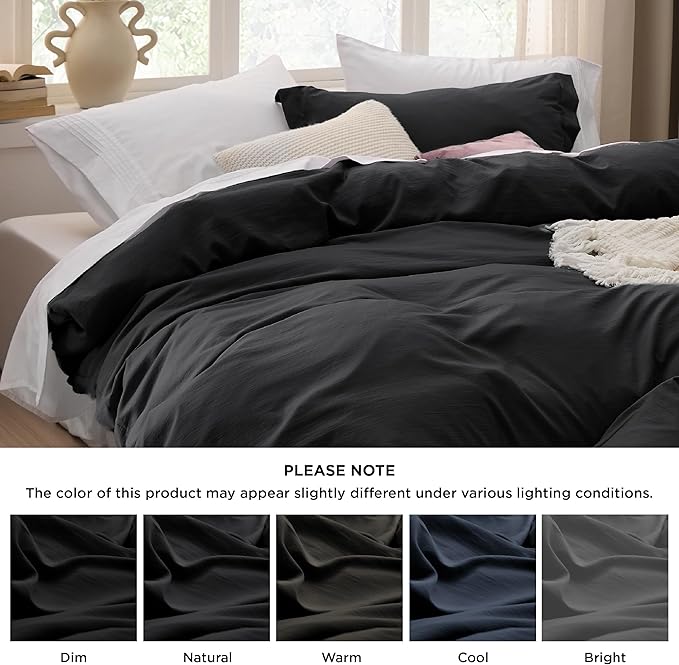 Bedsure Black Duvet Cover Full Size - 3 Pieces Prewashed Extra Soft Cotton-Like Polyester Bedding Set, Includes 1 Duvet Cover 80x90 Inches with Zipper Closure & 2 Pillow Shams, Comforter Not Included