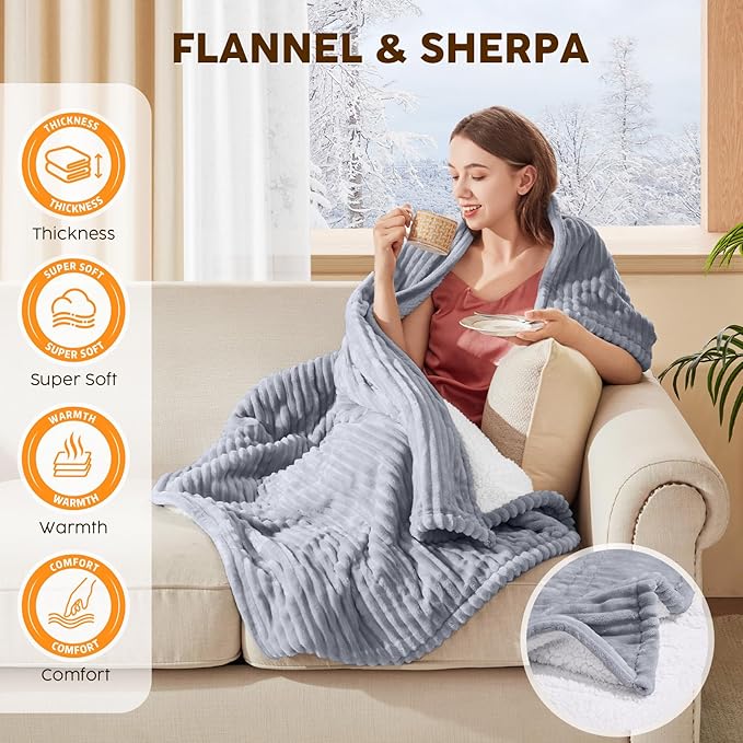 HYLEORY Heated Blanket Electric Full Size, Soft Flannel Sherpa Heater 5 Heat Settings and 10 Hours Auto Shut-Off Heating Blanket ETL Certification Over-Heat Protection Machine Washable,Grey