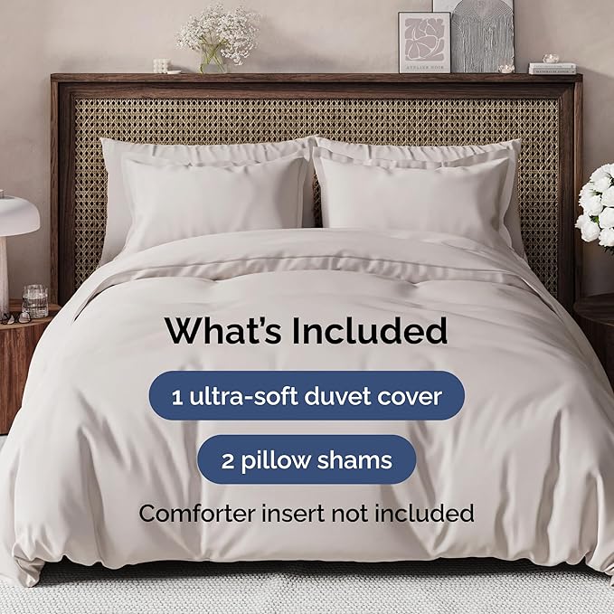 Duvet Cover Cal King Size - Extra Soft Cal King Size Duvet Cover - Lightweight, Breathable & Cozy - Easy Care with Zipper Closures & Ties - 104" x 98" Inches - (Light Grey) Comforter Not Included