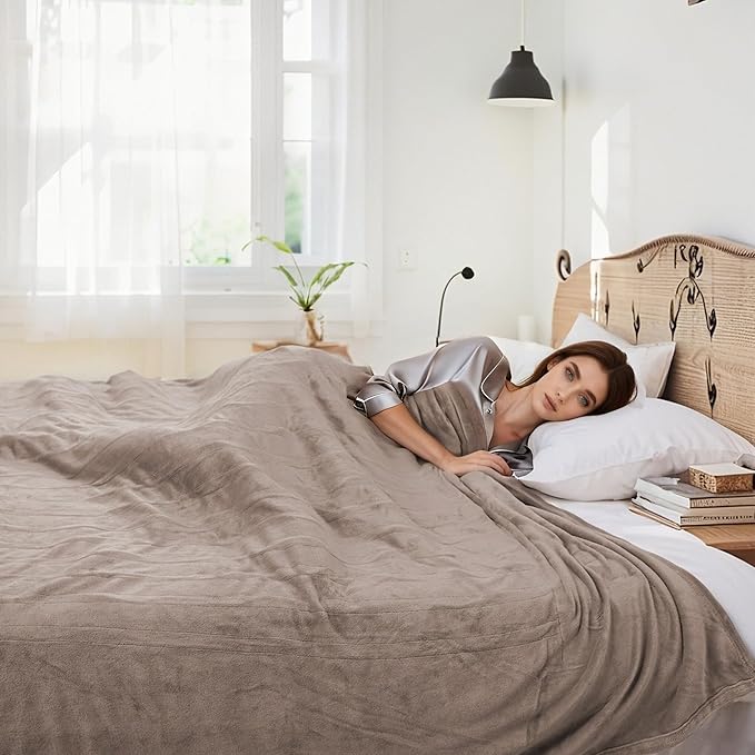 Electric Heated Blanket 72"x84" Full Size Flannel Heated Blanket, Cozy & Warm for All Night, 4 Heat Settings & 10 Hours Auto Off, Machine Washable, Linen