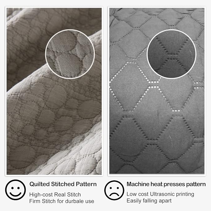 HORIMOTE HOME Quilt Set Twin Size Beige, Classic Geometric Spots Stitched Pattern, Stone-Washed Microfiber Chic Rustic Look, Ultra Soft Lightweight Quilted Bedspread for All Season, 2 Pieces