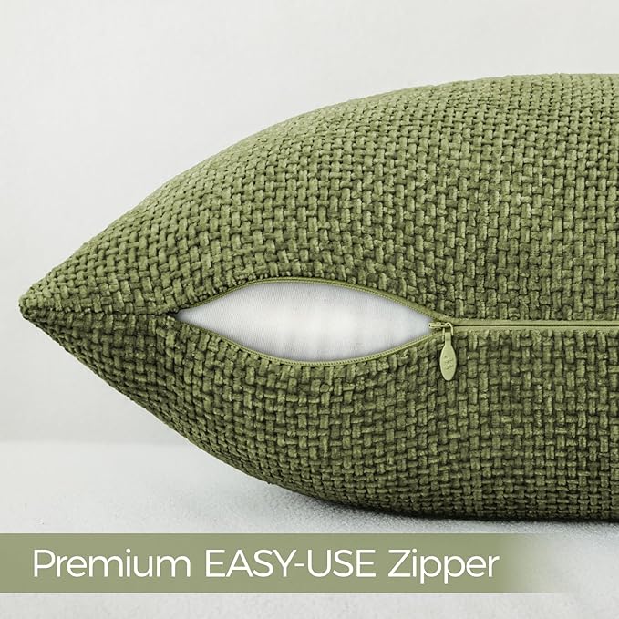 a moment Olive Green Chenille Throw Pillow Covers 20x20 Inch Pack of 2 Modern Decorative Throw Pillow Covers Farmhouse Cross Covers Home Decor for Sofa Bedroom Living Room